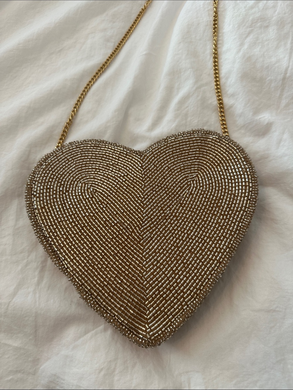 Anthropologie Maeve Beaded Heart Crossbody Bag in Gold